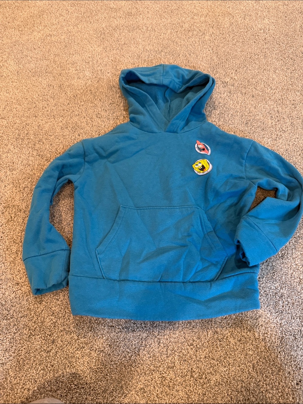 SpongeBob Squarepants Teal Pullover Hoodie with Character Patches